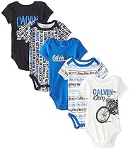 Calvin Klein Baby Boys' Assorted Short Sleeve Bodysuit, Black/Blue/Bikes, 0-3 Months (Pack of 5)