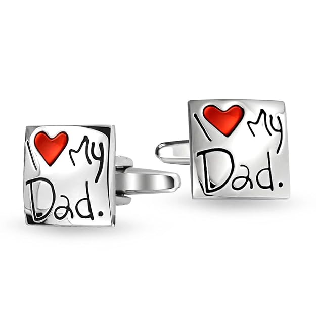 Bling Jewelry Ich Liebe Mein Vati Rotes Herz Cuff Link Männer Manschettenknöpfe Geschenk Vater Papa Stahl Messing Emaille