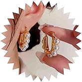 Yheakne Vintage Pearl Hoop Earrings Gold Pearl Huggie Hoop Earrings White Pearl Huggie Earrings Pearl Hoop Drop Earrings Jewelry for Women