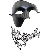 Seglorwy Masquerade Mask for Couples, Women Men Venetian Mardi Gras Halloween Christmas Party Couple Masquerade Mask (Black+Black 6)