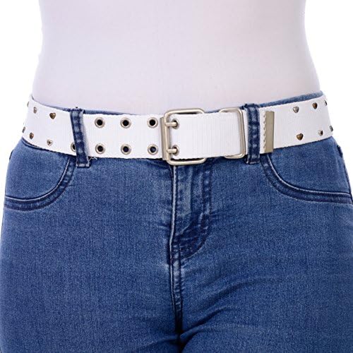 Sunny Belt Women's Heart Studded Adjustable Double Prong Belt (White, S)