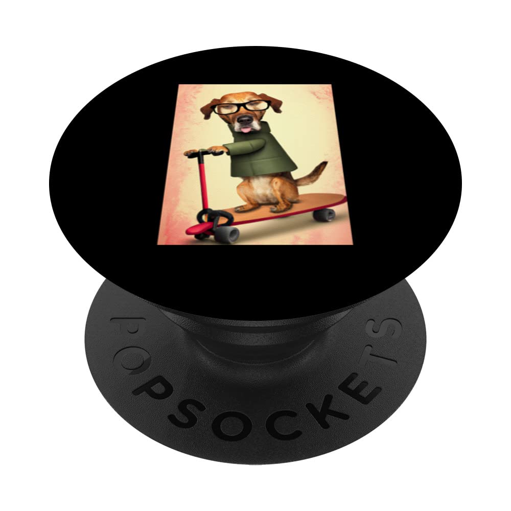 Dog driving kick scooter Rhodesian ridgeback riding scooter PopSockets Swappable PopGrip