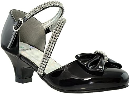 SOBEYO Kids Dress Shoes Girls High Heels Sandals Rhinestone Bow Accent Kitten Heel Sandals SBO-KSH-47