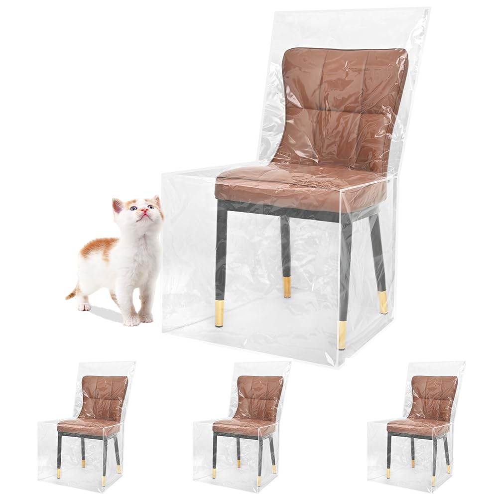 Photo 1 of AYNINENG 4 Packs Plastic Dining Room Chair Covers with Backrests, Thickened PVC Seat Protectors Anti Stain, Anti Cat Scratch, Waterproof Easy to Clean Slipcover
