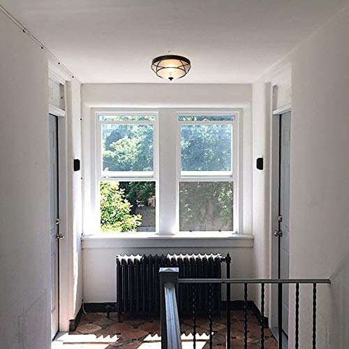 Loclgpm 2 Light Glass Black Finish Semi-Flush Mount Ceiling Light, Vintage Ceiling Fixture for Bedroom, Hallway, Kitchen, Bar