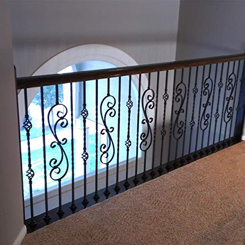 Stair Railing Iron Spindles 10 Pack Stair Parts Double Basket Hollow 1 2 Stair Iron Balusters Satin Black Amazon In Home Improvement