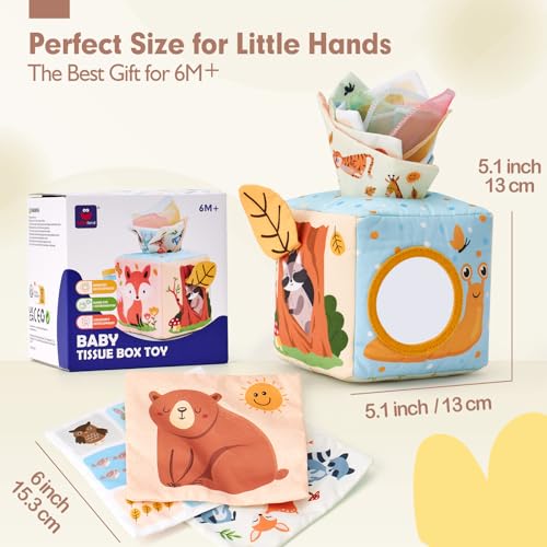 hahaland Montessori Baby Tissue Box 6-12 Months, Sensory Interactive Soft Toy Box Babies 3 6 8 12 Months, Original Gift for Newborn Babies