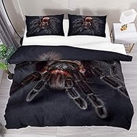 LUCASE LEMON ALEX 3 Pieces Black and Orange Tarantula Duvet Cover Set (1 Duvet Cover + 2 Pillowcases) Extra Long Twin Size Breathable Bedding Sets Room Decor for Kids Children Girls Boys Teens