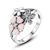 Presentski Cherry Blossom Ring,925 Sterling Silver with Cubic Zirconia Christmas Gift for Women,Size 6 7 8 9
