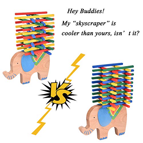 image for FUN LITTLE TOYS 55 PCs Wooden Toys Building Blocks, Elephant and Owl B