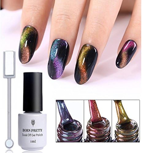 Born Pretty 3 Bottles 5ml Nail Art Cat Eye Nail Gel Polish Chameleon Magnetic Soak Off UV Gel Lacquer with 1Pc Magnet Board