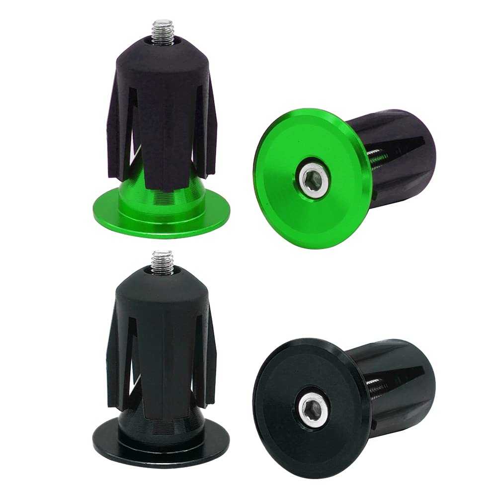 QitinDasen 2 Pairs Bike Handlebar End Plugs, Aluminum Bicycle Bar End Caps, for Road Bike, MTB, BMX (Green + Black)