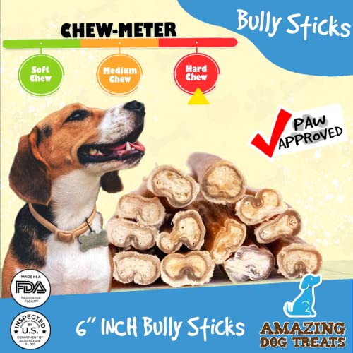 Bully Stick 6 Inch ( 8 Count) Regular Thickness Bully Sticks for