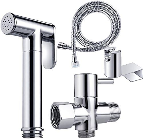 MUIHA Handheld Bidet Sprayer for Toilet Set Shattaf Brass Cloth Diaper Sprayer Combo Kit with T-adapter and Hose
