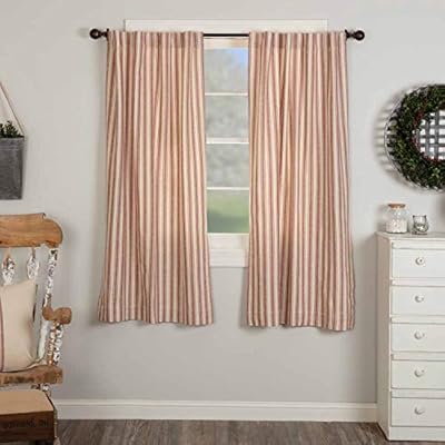 Amazon Com Market Place Red Ticking Stripe Panel Curtains 63 Long Set Of 2 Panels Farmhouse Style Drape Curtains In Brick Red Natural Cream Stripes Kitchen Dining