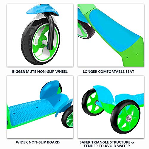 Verkstar Kick Scooter for Kids Toddlers Girls Boys, 2 in 1 Kids Scooter with Handbrake, Adjustable Handle, Extra-Wide Deck, The Latest Outdoor Toys for Kids Activities (Blue & Green)