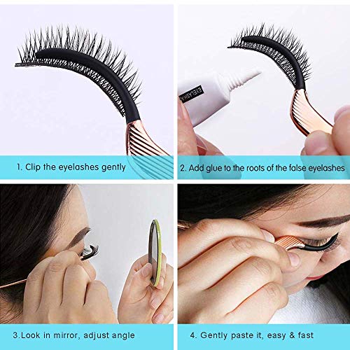 FAMILIFE False Eyelashes Applicator Tool Portable Eyelash Extension Tweezers Stainless Steel Remover Clip Nipper Rose Gold