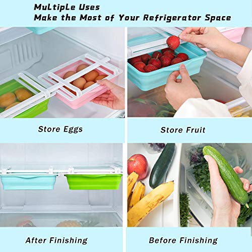 Fridge Drawer Organizer, 2 Pack Retractable Drawer Refrigerator Storage