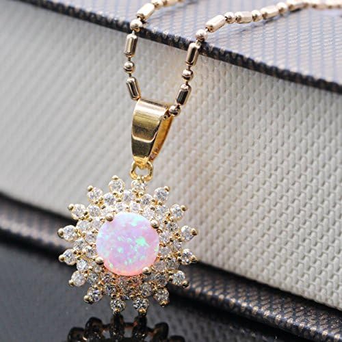 Cute Pink Opal Pendant Necklace Cubic Zirconia CZ Fashion Jewelry Pendant