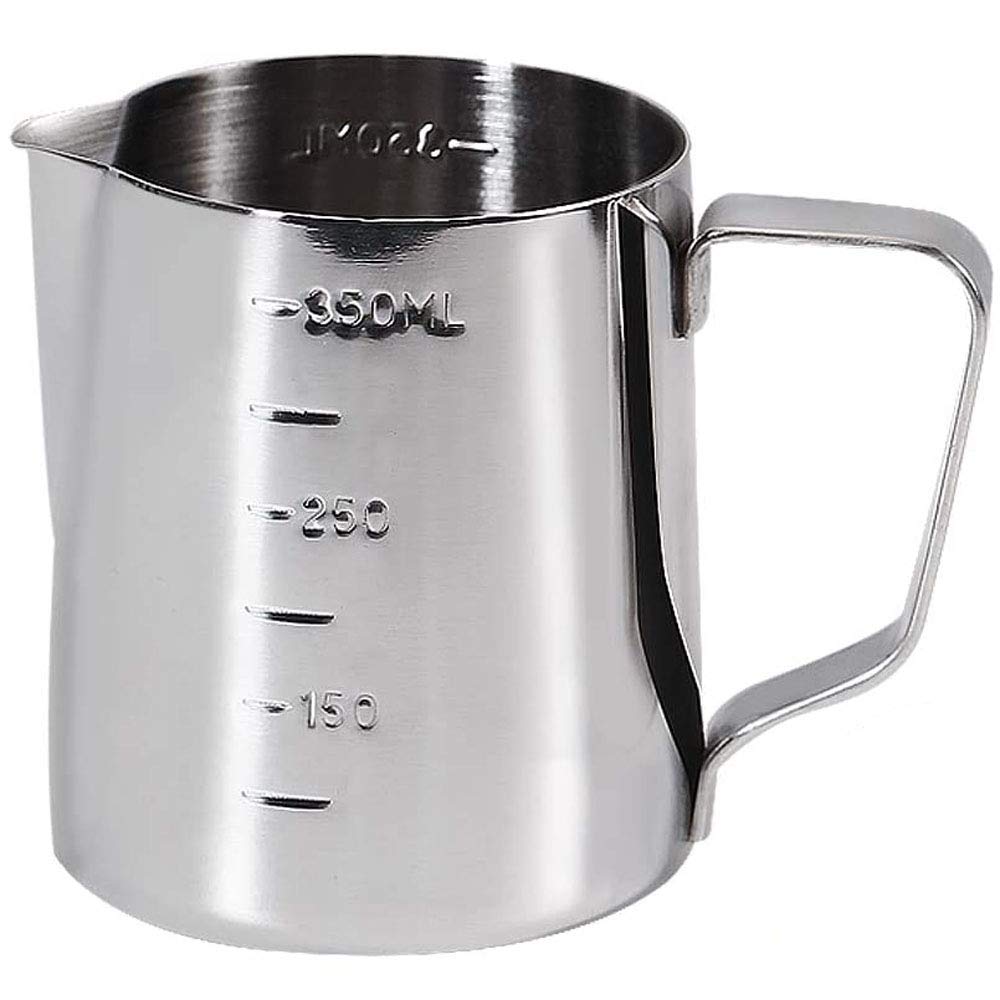 POEFT 350ML Stainless Steel Milk Frothing Pitcher Plated,Espresso Milk Frothing Pitcher Coffee jug, Latte Art Cup - Silver with scale