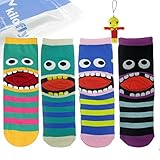 kilofly Big Mouth Monster Socks Value Pack [Set of 4 Pairs], with Voodoo Doll