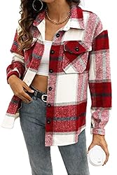 AUTOMET Womens Casual Plaid Shacket Wool Blend