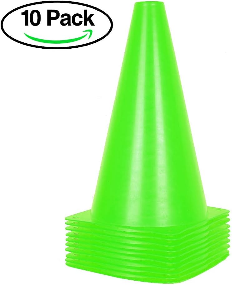 Alyoen 9 inch Traffic Cones, Plastic Sport Cones, Green Soccer Training Cones for Outdoor Activity & Festive Events (Sets of 10/15/ 20)