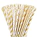 ALINK Biodegradable Gold Paper Straws Bulk, Pack of 100 Metallic Foil Striped/Wave/Heart/Star Straws for Birthday, Wedding, Bridal/Baby Shower, Celebrations and Party Supplies