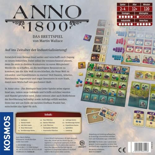 KOSMOS 680428 Anno 1800, Das Brettspiel zum beliebten PC-Spiel, Aufbau-Strategie-Spiel für 2-4 Spieler, Gesellschaftsspiel ab 12 Jahre, mit Originalgrafiken 2