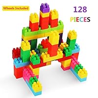 128Pcs Building Blocks Set, Rexun Classic Big Bricks Toy for Toddlers, Packed by Interlocking Box
