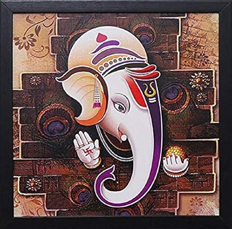 SAF 'Ganesha' Framed Painting (Wood, 12 inch x 12 inch,1089) SANFO1089