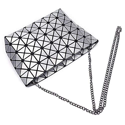 Mily Laser PU Evening Party Clutch Handbag Crossbody Shoulder Bag with Chain Strap Silver Gray