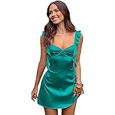 WENKAFO Ruffle Satin Short Homecoming Dresses 2026 for Teens Square Neck A Line Mini Prom Cocktail Party Gowns