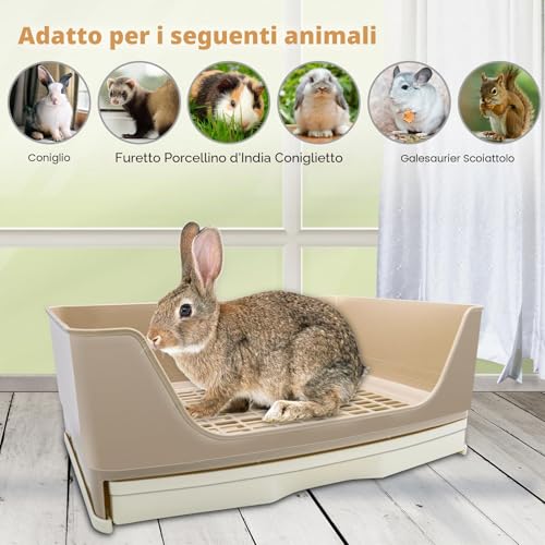 HYLYUN Rabbit Litter Tray Large Corner with Pull Out Drawer Home Cat Cage with Durable Shovel for Small Animals, Guinea Pigs