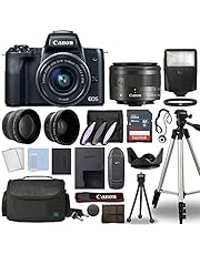 Canon EOS M50 Mirrorless Digital Camera Body Black with Canon EF-M 15-45mm f/3.5-6.3 is STM Lens 3 Lens Kit with Complete Accessory Bundle + 64GB + Flash + Case/Bag & More - International Model