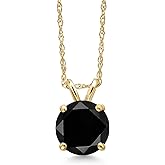 Gem Stone King 14K Yellow Gold Black Diamond Pendant Necklace for Women | 1.80 Cttw | Gemstone April Birthstone | Round 7MM | With 18 Inch Chain