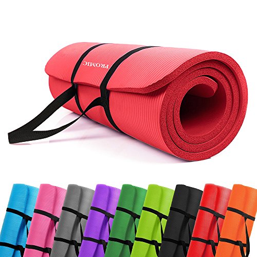 PROMIC Pilates Mat 0.6 inch - Anti Tear Exercise mat - Non Slip Yoga Mat - Non Toxic Pilates Mat Extra Thick - High Density Exercise Yoga Mat with Yoga Mat Straps for Carrying, Long 72 inch,Red
