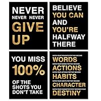 Ihopes Motivational Quote Workout Gym Posters - Classroom Office Wall Art Decals - Inspirational Teen Work Decor - 8x10 inch - Adhesive Black Finish - Set of 4