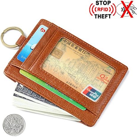 RFID Blocking Men Genuine Leather Front Pocket Wallet Money Clip ID Credit Card Holder+Key Ring
