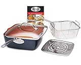 Gotham Steel Titanium Ceramic 9.5 Deep square frying &amp; Cooking Pan With Lid, Frying Basket,Steamer Tray (Kitchen)