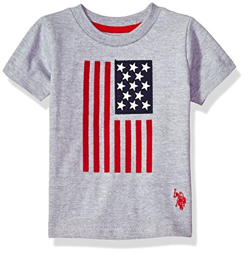 U.S. Polo Assn. Baby Boys Short Sleeve Fancy Crew Neck T-Shirt, Graphic Flag Light Heather Gray, 12M