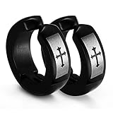 DIB Stainless Steel Clip-on Men Women Black Fake Non-Piercing Cross Pattern Magnetic Huggie Hoop Earring