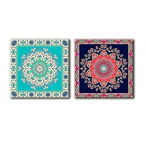2 Panel Square Canvas Wall Art - Abstract Floral Patterns - Giclee Print Gallery Wrap Modern Home Art Ready to Hang - 12"x12" x 2 Panels