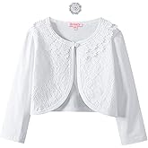 Girls Shrugs Lace Bolero Long Sleeve Cardigan Party Church Dress Cover Up