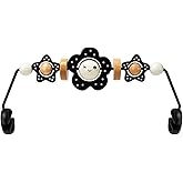 TinlyFinly Baby Bouncer Toy Bar Wooden Compatible with Baby Bjorn Bouncers, Bouncer Toy Attachment Tight and Secure Fit, So Fun to Watch, Touch and Spin for Babies All Ages (Black and White Flower)