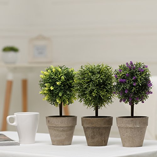 MyGift Mini Tabletop Faux Potted Artificial Topiary Plants in Ceramic