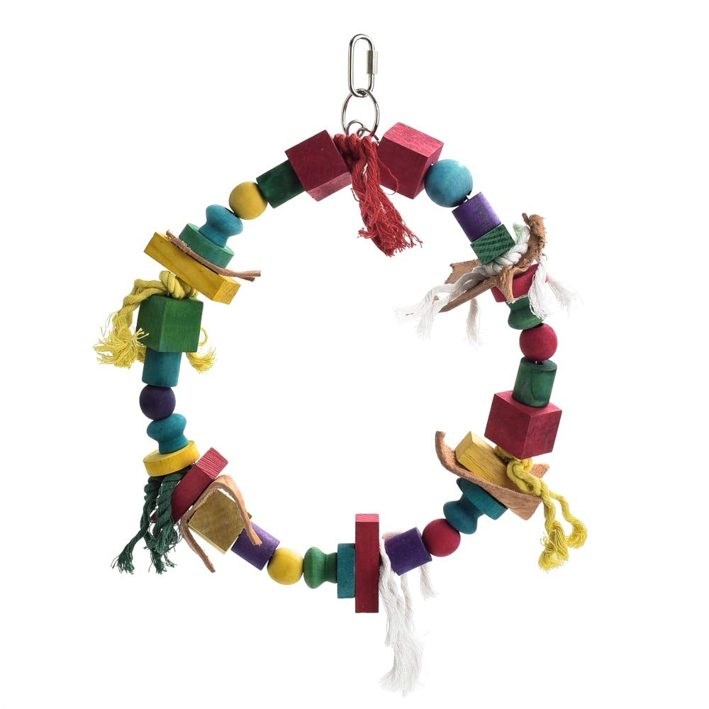 PARROT ESSENTIALS Colourful Rope Swing with Wooden Blocks - Round Rope Perch Wooden Swing for Parrots, Large Conures and More - Parrot Toy Nest Swing Encourages Foot Exercise -Hanging Rope Parrot Toy