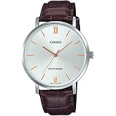 Casio MTP-VT01L-7B2T Men's Minimalistic Silver Dial Brown Leather Band Analog Watch