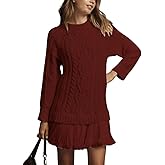 Womens Cable Knit Sweater Dress 2025 New Crewneck Long Sleeve Turtleneck Pleated Mini Dress Casual Fall Winter Outfits