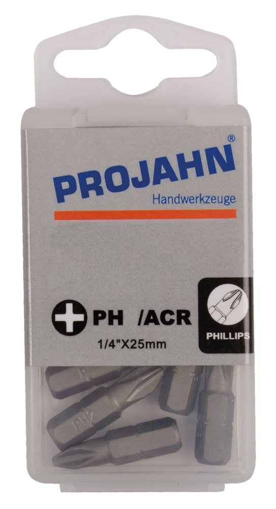 PROJAHN 3002-10 1/4-Inch 25 mm Number 2 ACR Phillips Bit Box - Silver (10-Piece)